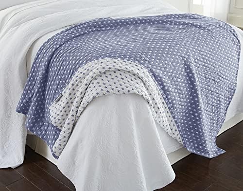 Sterling Creek Dawson Star Muslin Blanket King Three Layers Lightweight Breathable Cotton Gauzy Blanket for Adults, All Season (King, Blue) - Image 2