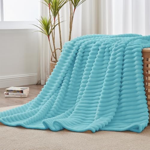 BEDELITE Ribbed Fleece Throw Blanket for Couch, Sky Blue, 50"x60" - Image 3
