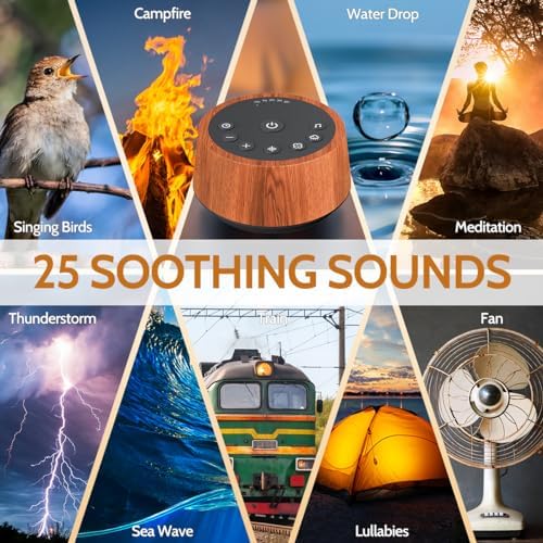 Color Noise Sleep White Noise Sound Machines 25 Soothing Sounds 32 Volume Levels 5 Timers and 4 Sound Categories Memory Function for Everyone, WOOD - Image 2
