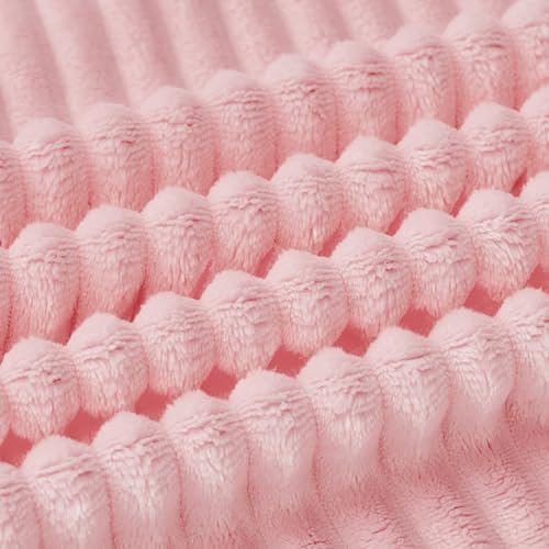 Bnuitland Fleece Throw Blanket for Couch, 300GSM Soft Warm Cozy Fluffy Throw for Adults & Kids, Stripe Pattern, All Season Sofa Bed Blanket for Home Decor, Light Pink 50"x60" - Image 7