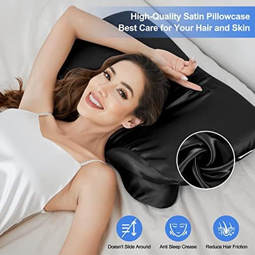 2 Pack Satin Pillowcase for Zelimun Cervical Pillow, Contour Pillow Case Cover, Soft Pillowcase Cover with Zipper (Black) - Image 2
