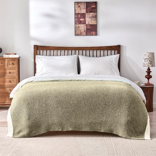 CozeCube Reversible Knitted Throw Blanket,Olive Green White Melange 60"x80" - Image 5