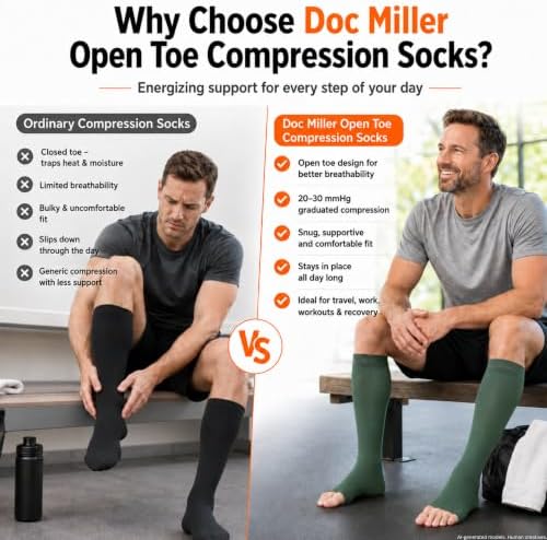 Doc Miller Open Toe Compression Socks, 20-30 mmHg, Knee High, Men & Women - Image 7