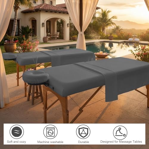 Oudain 4 Sets 3 Piece Soft Microfiber Massage Table Sheets Set Bulk Includes Massage Flat Sheet and Fitted Sheet and Face Rest Cover(Cool Grey) - Image 5