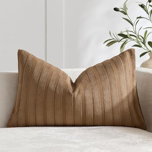 DEZENE 12x20 Brown Lumbar Pillow Covers Soft Striped Corduroy Rustic Farmhouse Rectangular Throw Pillow Cases for Couch Sofa Bedroom Living Room Home Decor by DEZENE