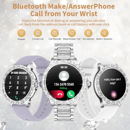 Smart Watch for Women with Diamonds (Answer/Make Call),1.32''Full Screen Smart Watch for Android /iOS,Fitness Tracker with Heart Rate/Blood Oxygen/Sleep Monitor/AI Voice Watches for Women,3 Straps - Image 2