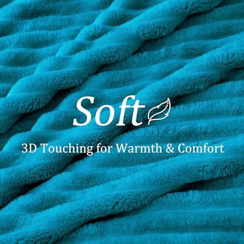 BEDELITE Ribbed Twin Blanket for Couch & Bed, Teal, 60"x80" - Image 4