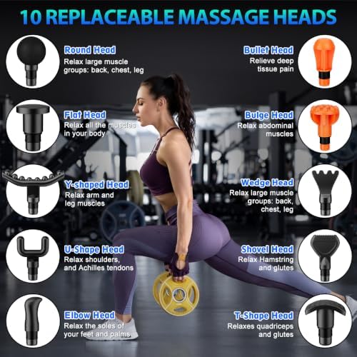 TOLOCO Massage Gun, Deep Tissue Back Massage for Athletes for Pain Relief, Percussion Massager with 10 Massages Heads & Silent Brushless Motor, Fathers Day Dad Gifts, Carbon - Image 4
