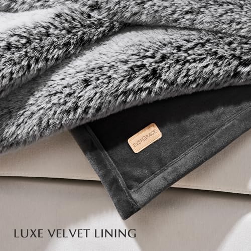EVERGRACEHOME Faux Chinchilla Fur Throw Blanket, 60"x80", Onyx Mink - Image 7