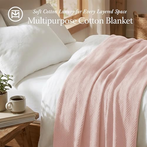 Threadmill Luxury 100% Cotton King Herringbone Blanket, English Rose - Image 2