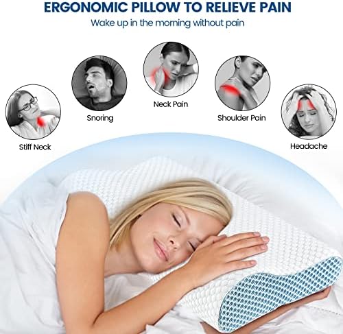 Neck Pillow Contour Memory Foam Pillows for Pain Relief Bed Pillow for Sleeping, Ergonomic Pillow for Neck and Shoulder Pain, Orthopedic Cervical Pillow for Side Back Stomach Sleeper(White&Blue) - Image 4