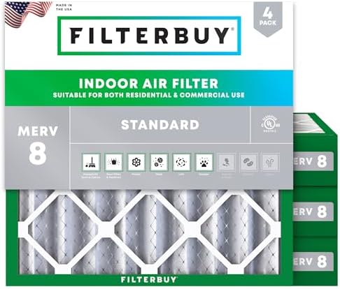 Filterbuy 25x25x4 Air Filter MERV 8 Dust & Allergy Defense (4-Pack) by Filterbuy