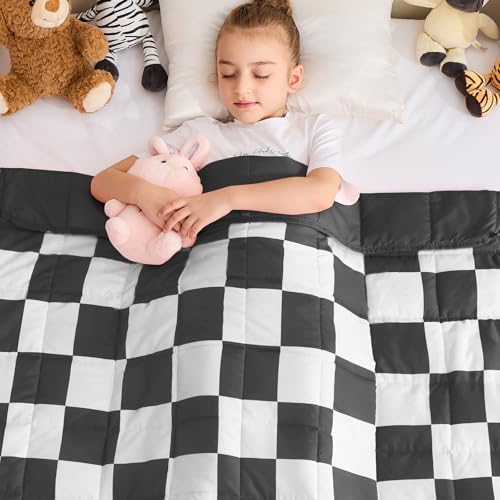 yescool Black Checkered Weighted Blanket 3 Pounds Plaid Weighted Throw Blanket, Breathable Heavy Blanket, Tartan Bed Blanket Gifts for 20-40lbs, 36"x48" by yescool