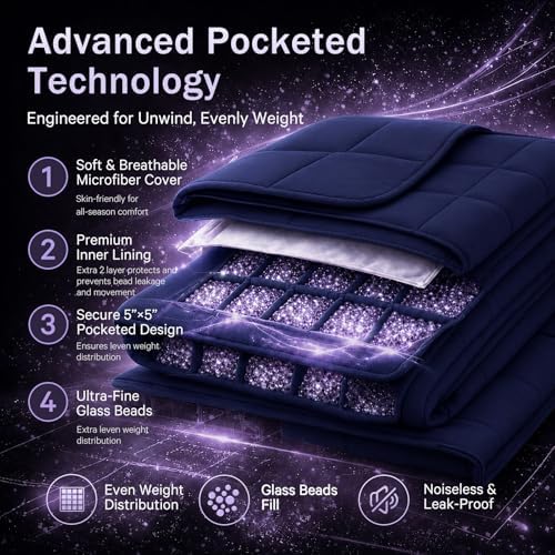 Weighted Blanket for Adults 20lbs, 48"x72", Twin Full Size Cooling Heavy Throw Blanket for 180-220lbs, Microfiber Soft Big Blankets Weighted Comforter, Navy - Image 3