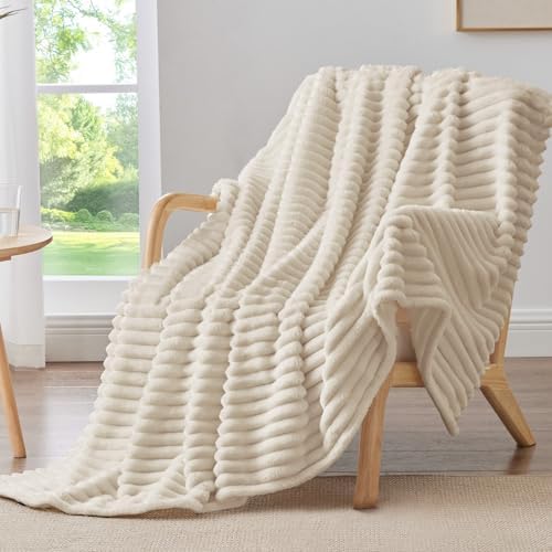 BEDELITE Ribbed Beige Throw Blanket for Couch, 50"x60" by BEDELITE