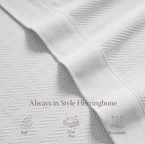 Threadmill Luxury 100% Cotton King Herringbone Blanket, Tusk White - Image 5