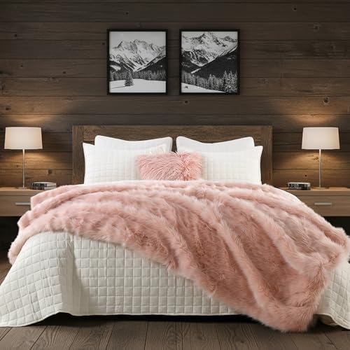 HORIMOTE HOME Pink Faux Fur Throw Blanket, Long Pile Light Pink Fur Blanket, Super Warm, Soft, Cozy, Fuzzy, Fluffy Throws for Couch Bed Sofa, Aesthetic Home Room Decor Throw, 60" x 80" - Image 2