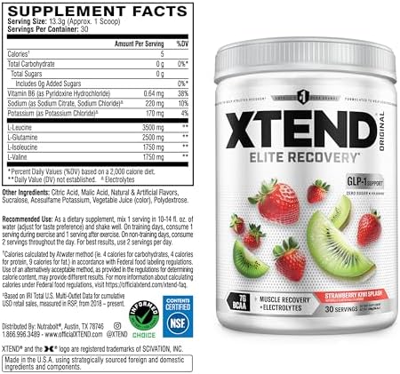 Xtend Original BCAA Powder with Zero Sugar, Strawberry Kiwi Splash, 30 Serv - Image 2