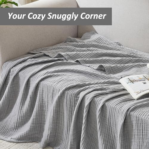 EMME Cotton Muslin King Blanket Bed Layering Bedspread Coverlet Breathable Gauze Soft Lightweight Blankets (Heather Grey, 108"x90") - Image 5