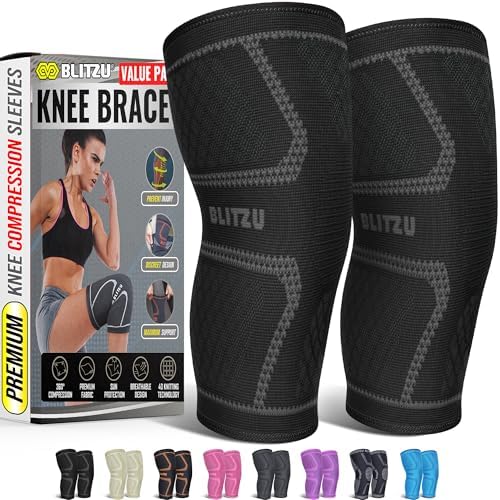 Knee Brace Men & Women, Knee Compression Sleeve Support Wrap Tendonitis M by BLITZU
