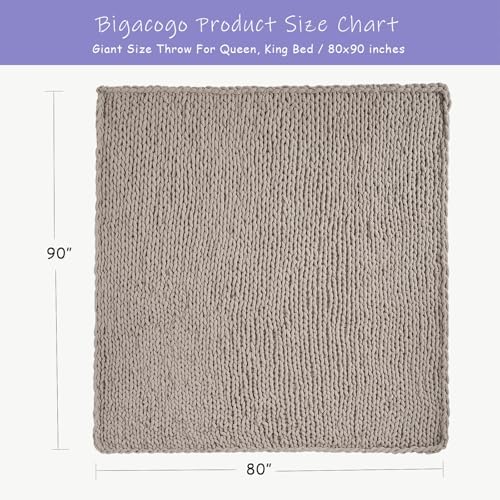Bigacogo Chunky Knit Throw Blanket for Couch, 80x90 inches, Taupe - Image 2
