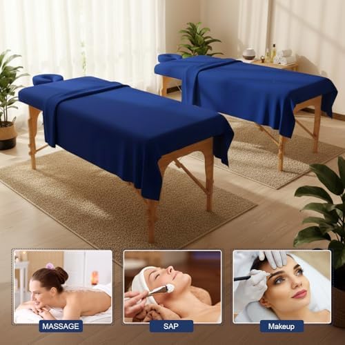 Oudain 4 Sets 3 Piece Soft Microfiber Massage Table Sheets Set Bulk Includes Massage Flat Sheet and Fitted Sheet and Face Rest Cover(Dark Blue) - Image 4