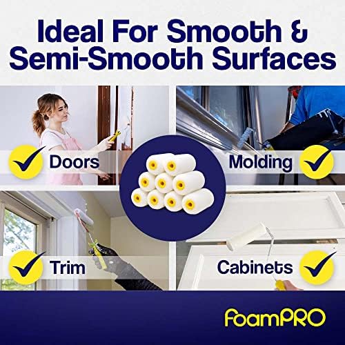 FoamPRO 162 | 2” Fine Finish Paint Roller | Mini Foam Roller (1 Pack) | Foam Paint Roll Cover + Paint Roller Handle | Home Painting Supplies & Paint Tools - Image 4