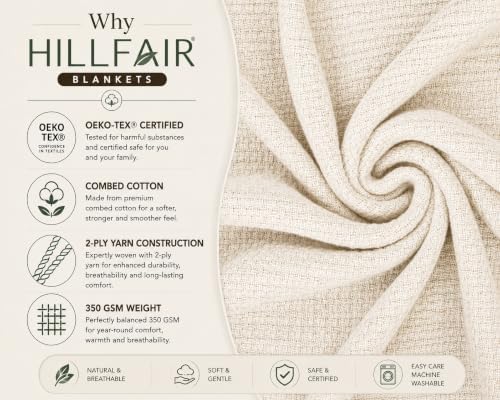 HILLFAIR 100% Cotton Blanket- 120" x 120" XXL Oversized King Bed Blankets - Family Size 10 ft x 10 ft Big - All Season Soft Cozy Breathable Blankets for Bed - Extra Large King Cotton Blanket- Ivory - Image 5