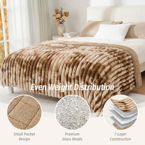 Fleece Weighted Blanket for Adults 60" x 80" 15lbs Soft Blankets, Khaki - Image 5