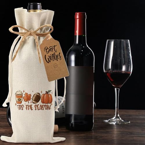 1Pcs Tis the Season Fall Wine Bag Fall Thanksgiving Gifts for Women Men Thanksful Gifts Wine Bag, with 1Pcs Kraft Blessing Cards and natural jute rope - Image 4