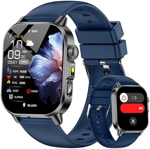 Yowow BIT Smart Watch for Men Women with 2.0" HD Display, Blood Pressure Oxygen Heart Rate Sleep Monitor, 136 Sports Modes, IP68 Waterproof Fitness Tracker with SOS, Flashlight (Blue) by Yowow+BIT