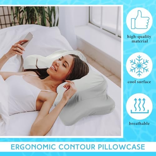 Hahafelt 2 Pcs Cooling Cervical Pillowcase with Zipper (Only Pillowcase) Ergonomic Cervical Neck Pillow Cover Breathable Cool Pillow Case for Side Back Stomach Sleepers (Gray,Standard Size) - Image 4