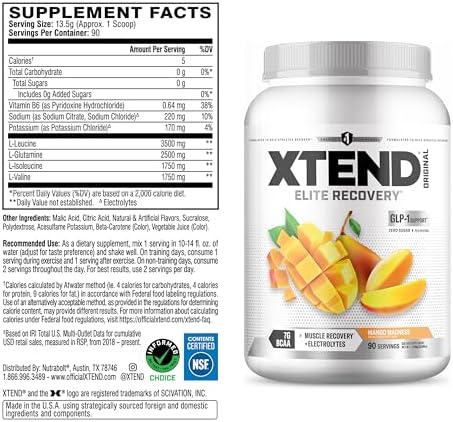 XTEND Original BCAA Powder Mango Madness | Sugar Free Post Workout Muscle Recovery Drink with Amino Acids | 7g BCAAs for Men & Women | 90 Servings - Image 2