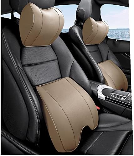 Memory Foam+PU Leather Lumbar Pillow - Car Middle/Lower Back Support Pillow - Suitable for Car Seats, Office Chairs, Recliners, etc. (Beige) - Image 3