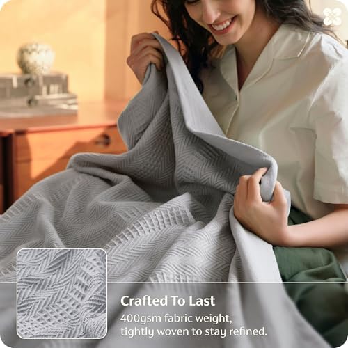 Bedsure PureWoven 100% Organic Cotton Waffle Luxury Blanket, Queen, Grey - Image 4