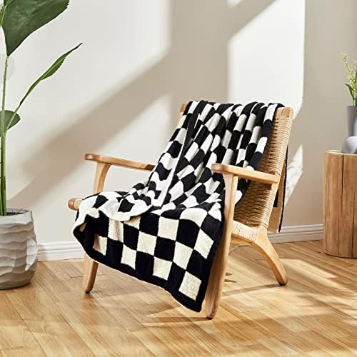 CozeCube Black White Reversible Checkered Knit Throw Blanket 50"x60" - Image 2