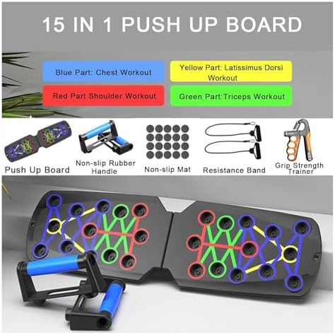 Push Up Board for Men - 15-in-1 Foldable Pushup Board with Push Up Bar, Handles & Bands, Portable Home Gym & Workout Equipment for Chest Exercise, for Teen Boys 16-18 & Gym Lovers - Image 2