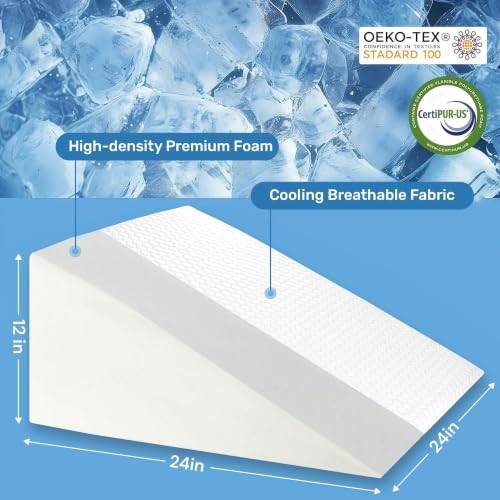 puredown® 12" Bed Wedge Pillow, Cooling Wedge Pillows for Headboard, Pillow Wedge for Nighttime Acid Reflux, Lumbar & Back Support, Leg Elevation Therapy, Snore Reduction Aid.White - Image 2