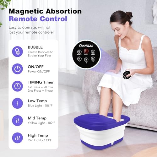 KNQZE Collapsible Foot Spa Bath with Heat & Bubble, Foot Soaking Tub with Timer and Red Light, 16 Rollers & Pumice Stone, Enjoy Warm Water Foot Bath, Gift for Wife and Mom, Purple - Image 3