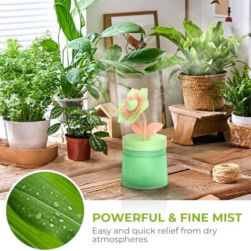 Flower Mini Humidifier, Cute Small Humidifiers, USB Portable Personal Cool Mist Desktop Humidifiers, Cooling for Home Office Car Summer Travel (260ml, Green Gardenia) - Image 3