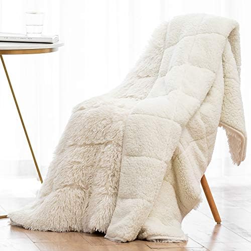 Wemore Weighted Blanket for Adult 80"x87" 15lbs Soft Long Plush Queen White by WemoreDirect