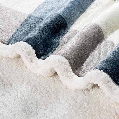 PU MEI Sherpa Throw Blanket for Couch Sofa 50“*60”-Fuzzy Soft Cozy Fleece Thick Warm Blanket for Winter, Soft Throws Plush Fluffy Lattice Flannel Blankets (Grey-Soft Blue) - Image 4