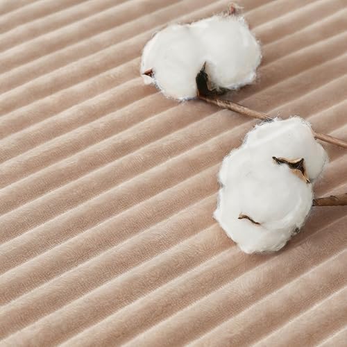 Bnuitland Fleece Throw Blanket, 300GSM Soft Warm Cozy Fluffy Throw for Babys & Pets, Stripe Pattern, All Season Sofa Bed Blanket for Home Decor, Light Camel 50"x70" - Image 6