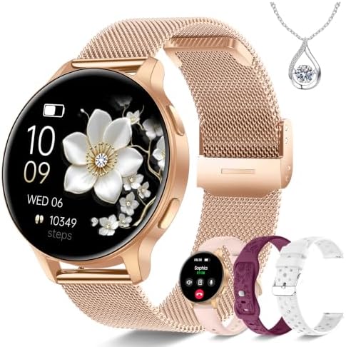 Iaret Smart Watch for Women, 1.27" HD Fitness Tracker with 4 Bands & Necklace Gift Set, Heart Rate SpO2 Sleep Monitor, 120+ Sport Modes, Call & Notifications, Smartwatch for Android iPhone, 40mm by Iaret