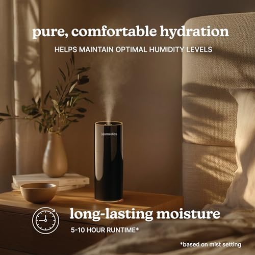 Homedics Portable Humidifier Small Ultrasonic Cool Mist (Gloss Black) - Image 5
