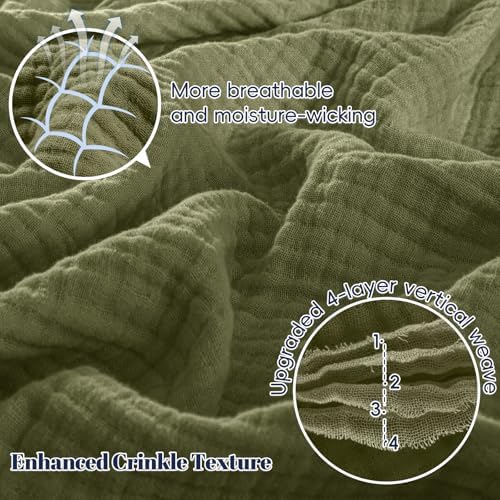 PHF 100% Cotton Muslin Blanket Twin XL Size 66"x90", 4-Layer Lightweight Gauze Throw, Breathable Cloud-Soft Minimalist Blanket for Bed, Couch, Camping & Baby, Olive Green, Ideal Gift - Image 3