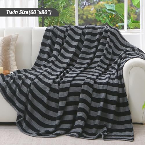 EMME Cotton Muslin Blanket Couch 4-Layer Breathable Gauze Soft Lightweight Bed Blankets Adults Black Twin XL (66" x 90") - Image 4