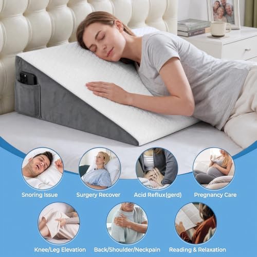 puredown® 8" Bed Wedge Pillow, Cooling Wedge Pillows for Headboard, Pillow Wedge for After Surgery, Nighttime Acid Reflux, Lumbar & Back Support, Leg Elevation Therapy, Snore Reduction Aid,White - Image 5