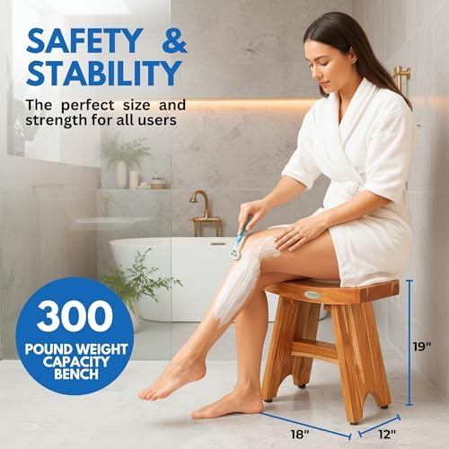 EcoDecors 18-Inch Teak Shower Stool, 300 lb, Compact Spa Seating - Image 3
