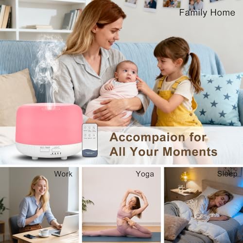 Marchred Aromatherapy Diffuser, 300ML Remote Control Essential Oil Diffusers, White Wood Grain Humidifier with 8 Colors Light 4 Timer Mode, Ultrasonic Scent Diffuser for Home, Office - Image 7
